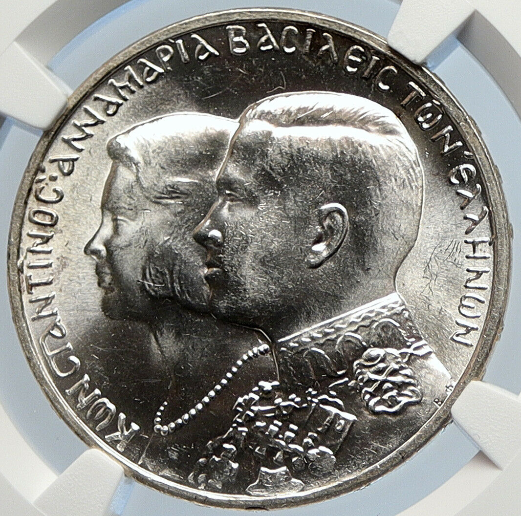 1964 GREECE Marriage Constantine Anne-Marie Silver 30 Drachmai Coin NGC i105790