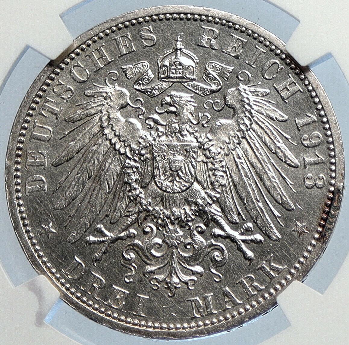 1913 A GERMANY GERMAN STATES PRUSSIA WILHELM II Silver 3 Marks Coin NGC i105784