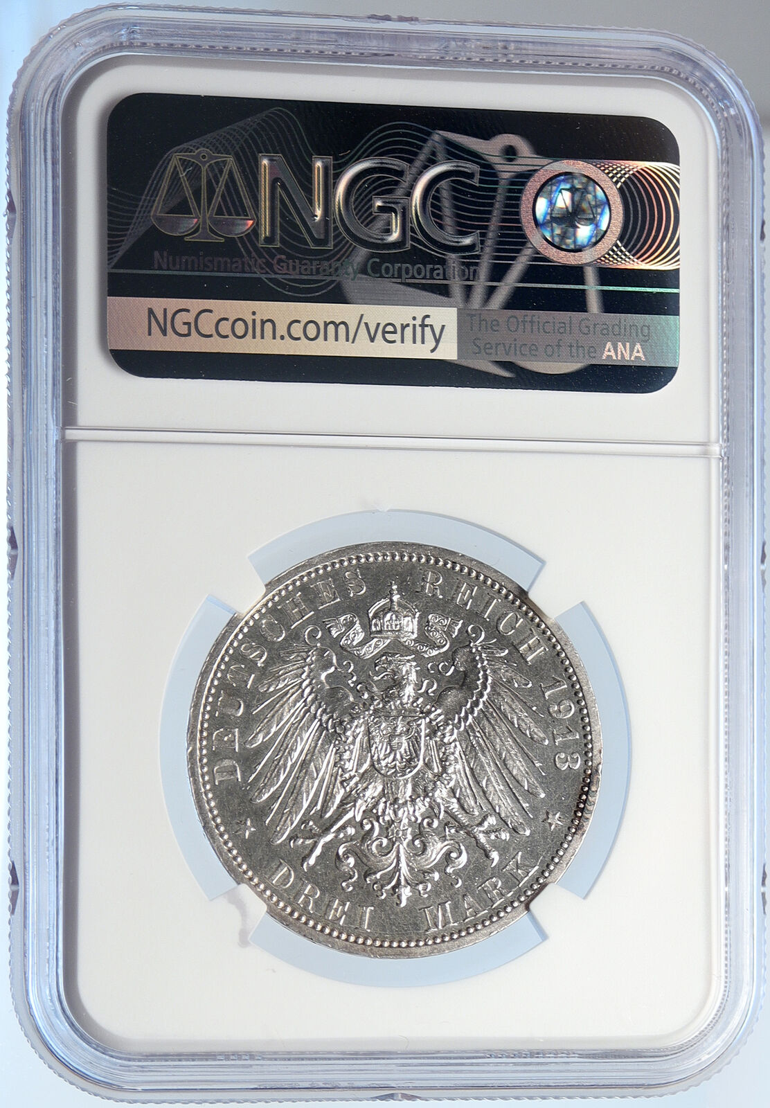 1913 A GERMANY GERMAN STATES PRUSSIA WILHELM II Silver 3 Marks Coin NGC i105784