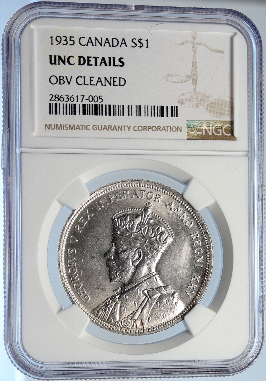 1935 CANADA under UK King GEORGE V Voyagers OLD Silver Dollar Coin NGC i105786