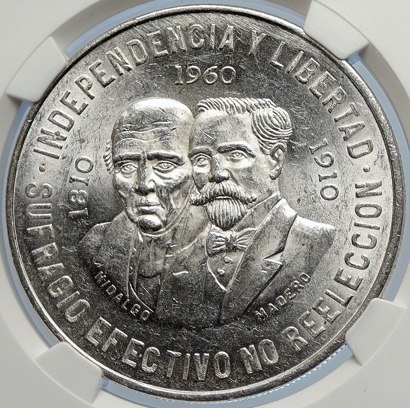 1960 Mexican WAR OF INDEPENDENCE Hidalgo Madero Silver 10 Pesos Coin NGC i105795