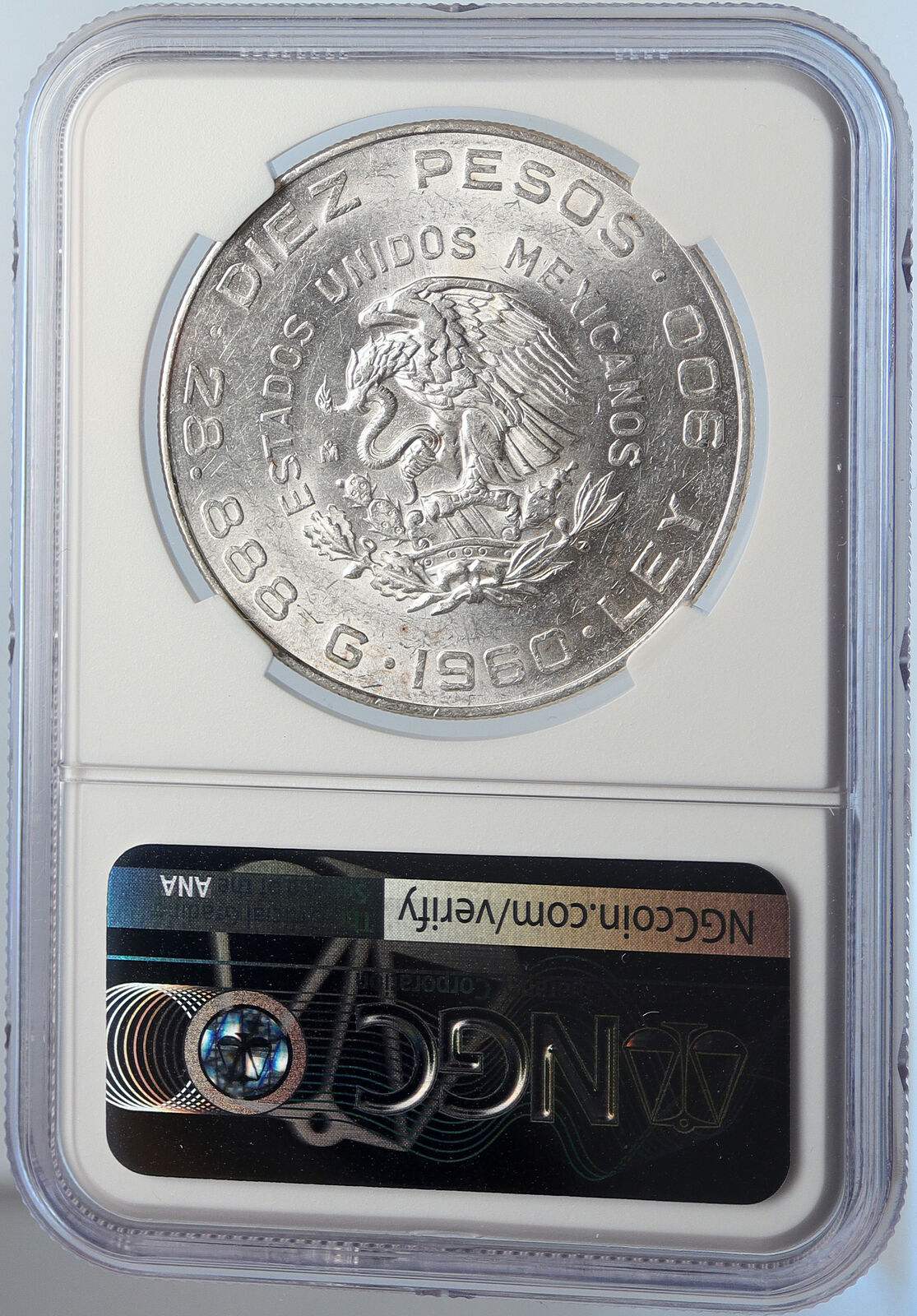 1960 Mexican WAR OF INDEPENDENCE Hidalgo Madero Silver 10 Pesos Coin NGC i105795