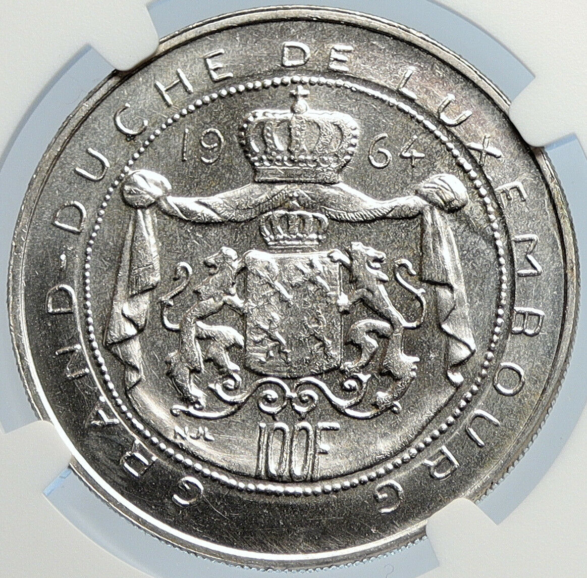 1964 LUXEMBOURG Duchess Charlotte John the Blind Silver 100 Fr Coin NGC i105791