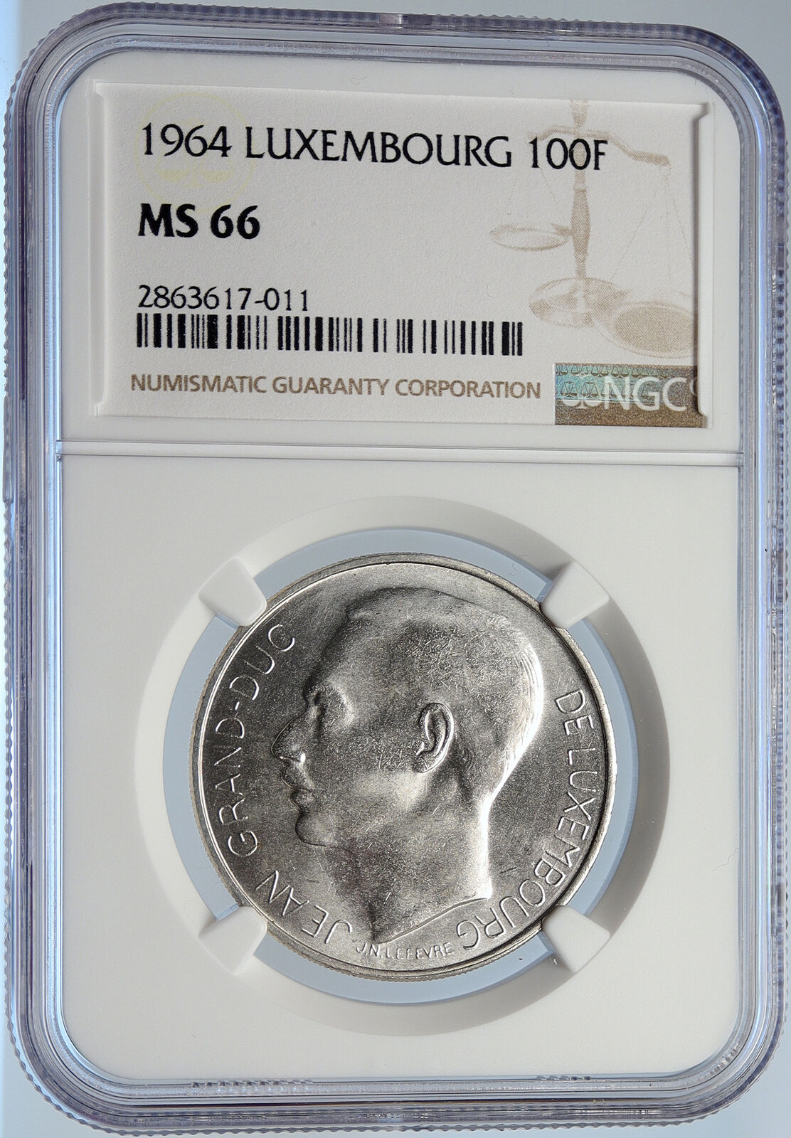 1964 LUXEMBOURG Duchess Charlotte John the Blind Silver 100 Fr Coin NGC i105791