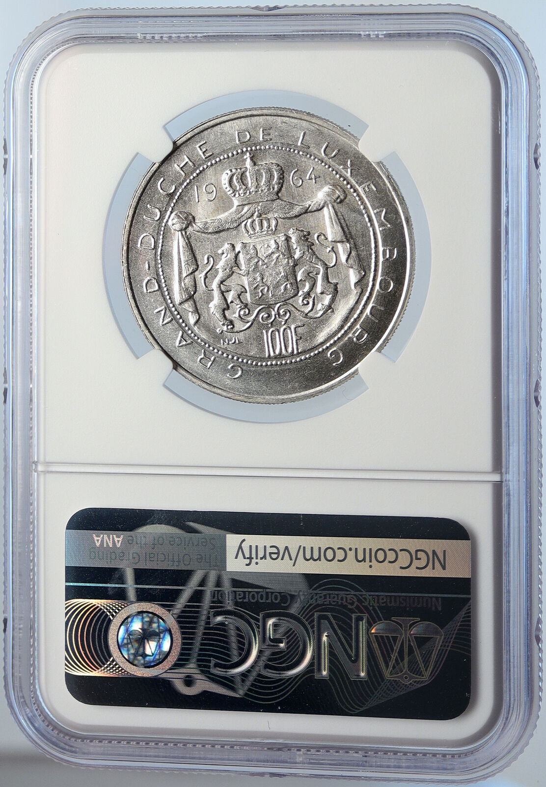 1964 LUXEMBOURG Duchess Charlotte John the Blind Silver 100 Fr Coin NGC i105791