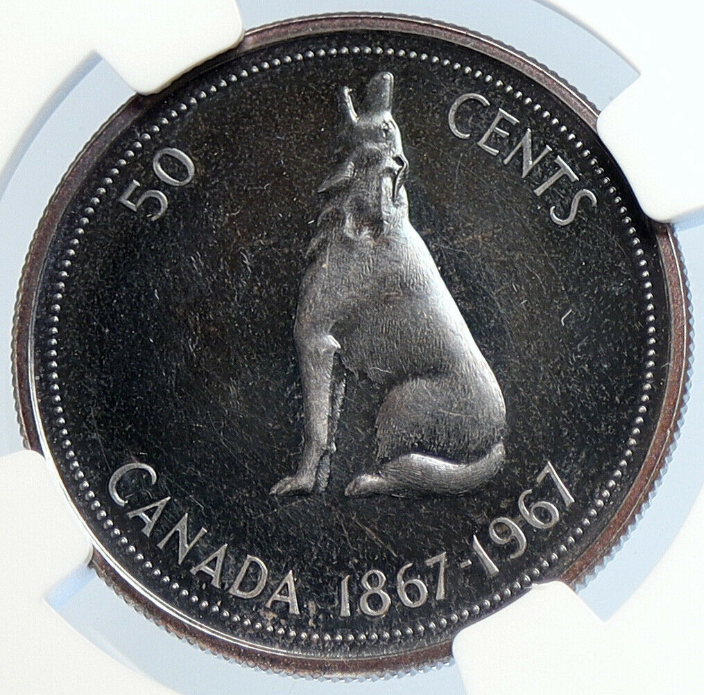 1967 CANADA UK ELIZABETH II Wolf Howls Specimen Silver 50 Cents Coin NGC i105815