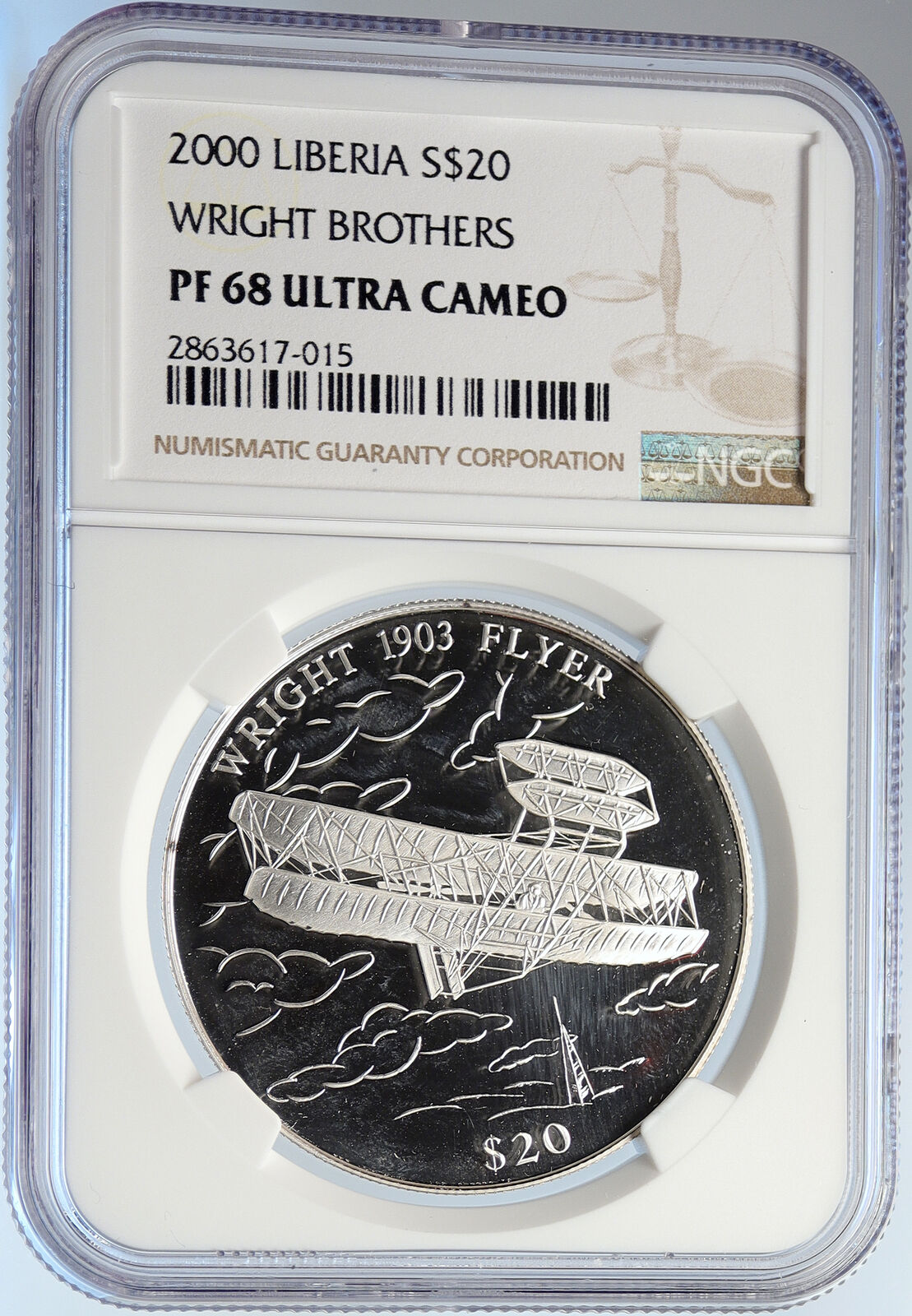 2000 LIBERIA Aviation WRIGHT BROS FLYER Proof Silver 20 Dollars Coin NGC i105794