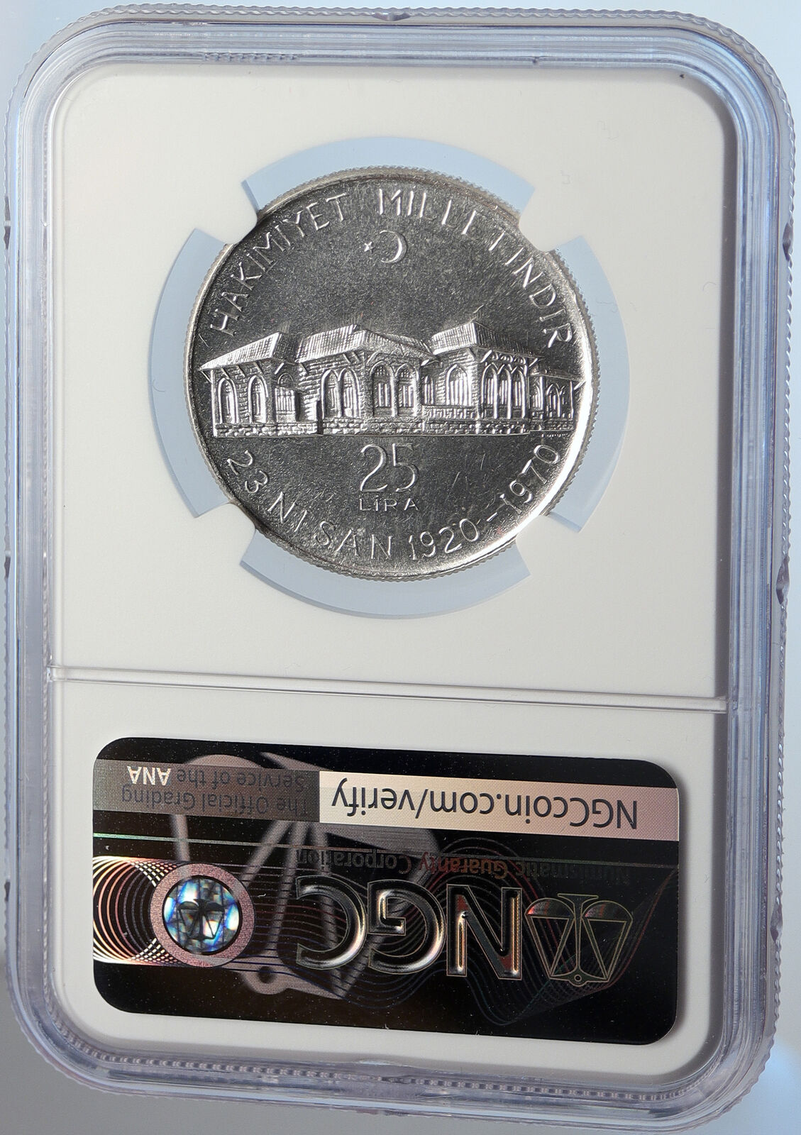 1970 TURKEY National Assembly ANKARA Building Silver 25 Lira Coin NGC i105813