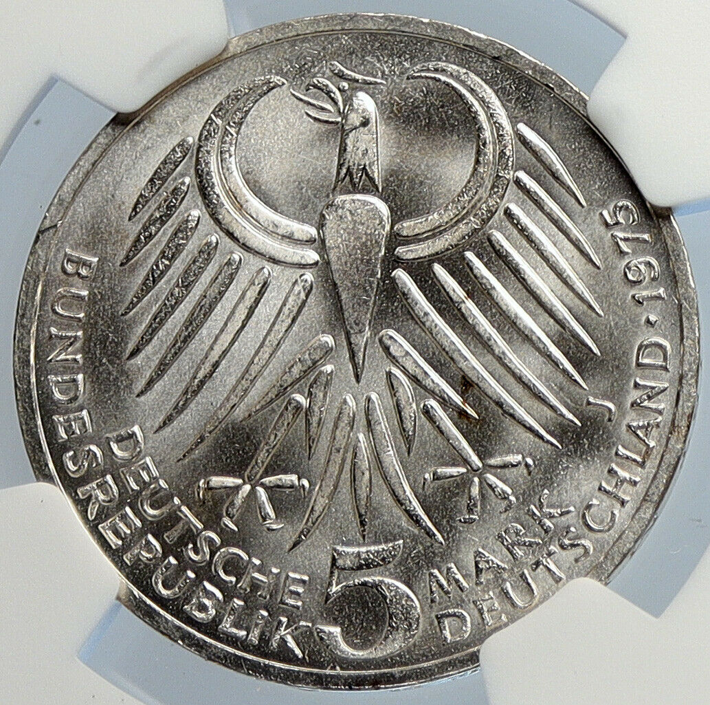 1975 J GERMANY Politician Friedrich Ebert Antique Silver 5 Mark Coin NGC i105796