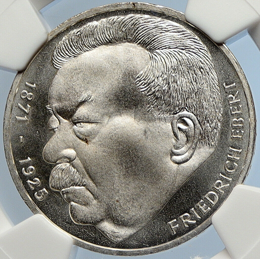 1975 J GERMANY Politician Friedrich Ebert Antique Silver 5 Mark Coin NGC i105801