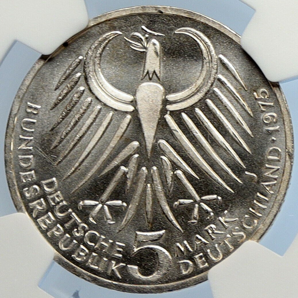 1975 J GERMANY Politician Friedrich Ebert Antique Silver 5 Mark Coin NGC i105801