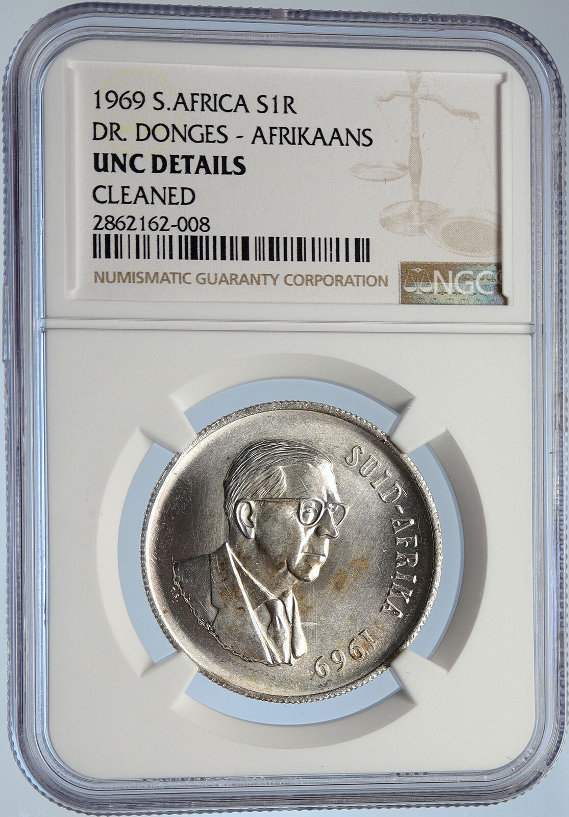 1969 SOUTH AFRICA Presidency T.E. Donges VINTAGE Silver 1 Rand Coin NGC i105802