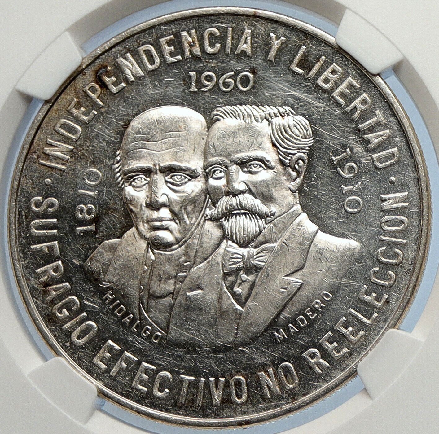 1960 Mexican WAR OF INDEPENDENCE Hidalgo Madero Silver 10 Pesos Coin NGC i105799