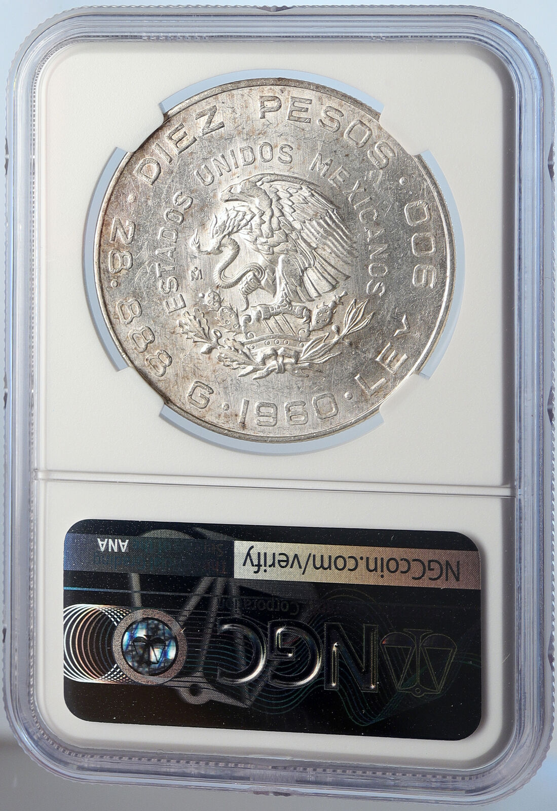 1960 Mexican WAR OF INDEPENDENCE Hidalgo Madero Silver 10 Pesos Coin NGC i105799