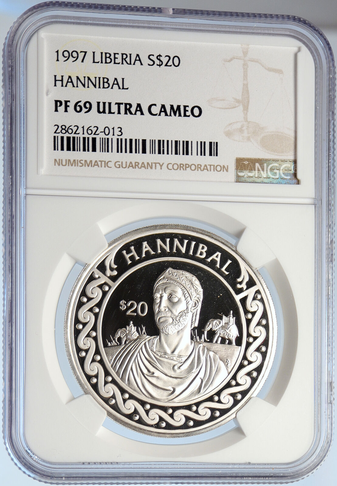 1997 LIBERIA Carthage's HANNIBAL Ancient Proof Silver 20 Dollar Coin NGC i105807