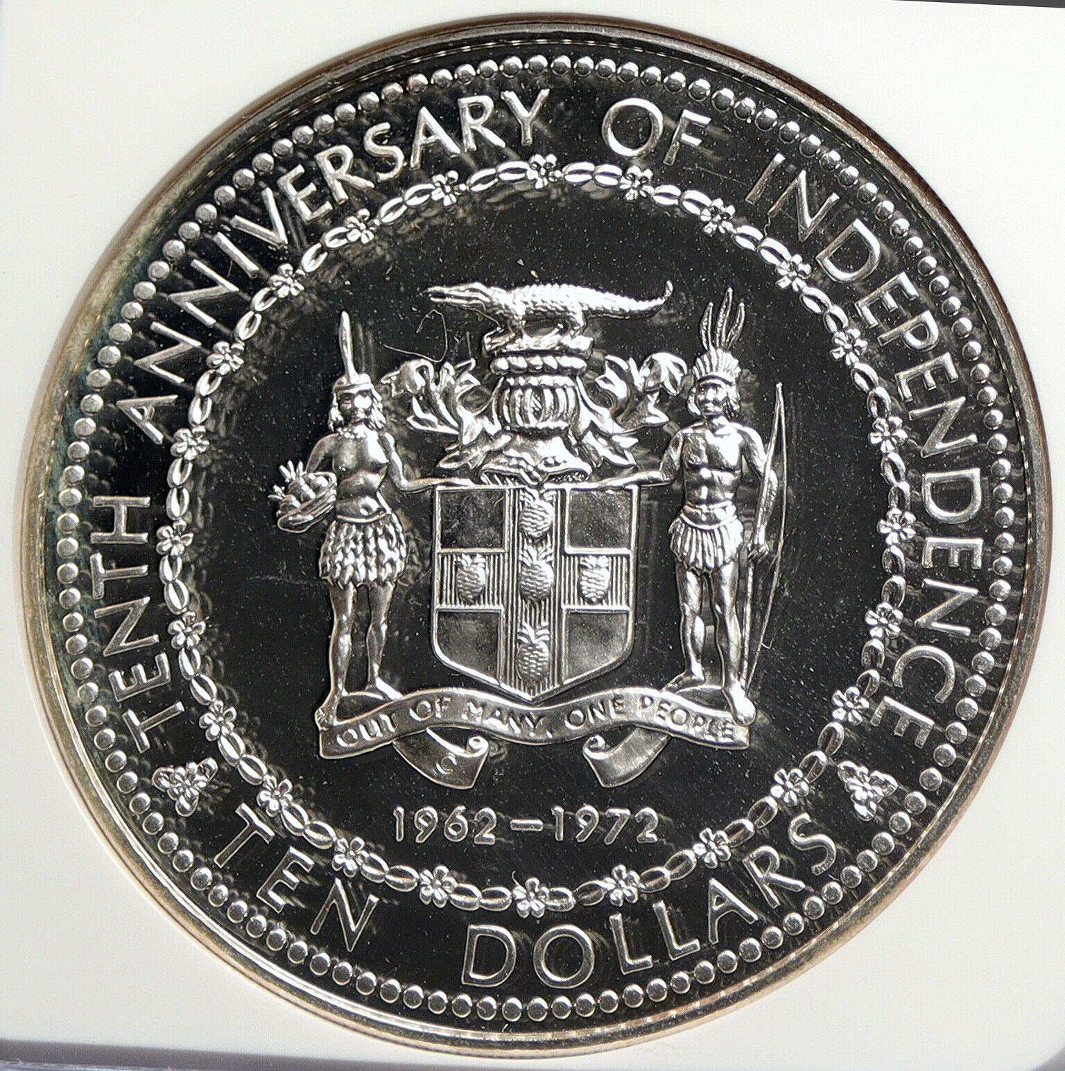 1972 JAMAICA 10th Independence Anniversary SILVER 10 Dollars Coin NGC i105818