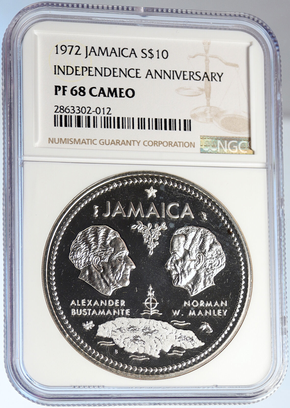 1972 JAMAICA 10th Independence Anniversary SILVER 10 Dollars Coin NGC i105818