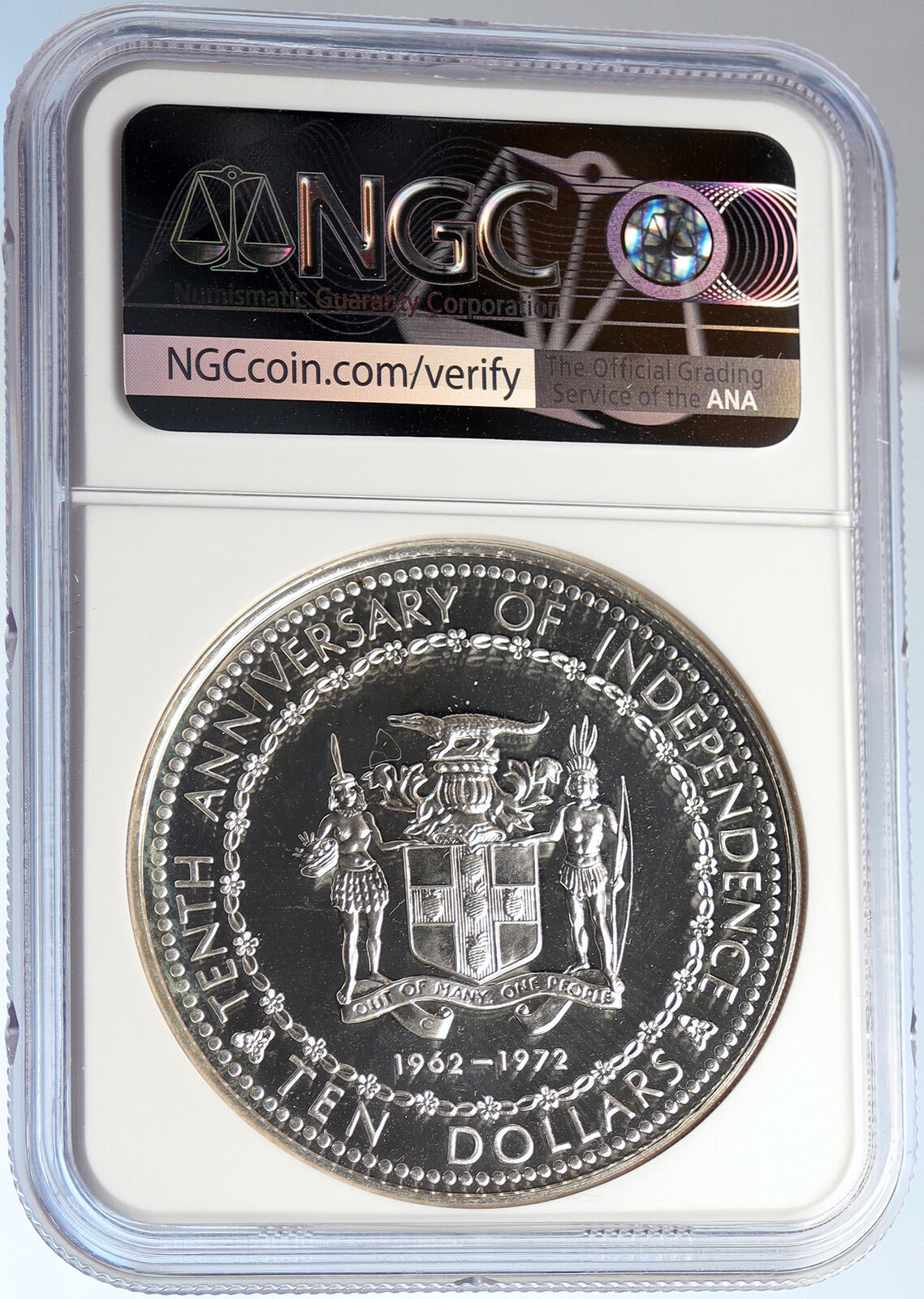 1972 JAMAICA 10th Independence Anniversary SILVER 10 Dollars Coin NGC i105818