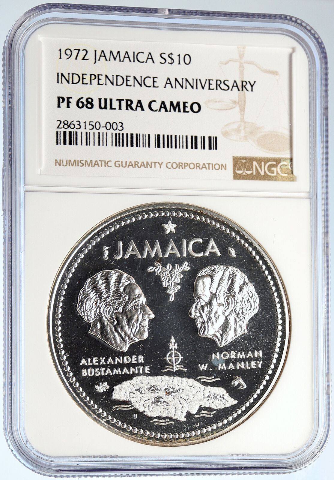 1972 JAMAICA 10th Independence Anniversary SILVER 10 Dollars Coin NGC i105823