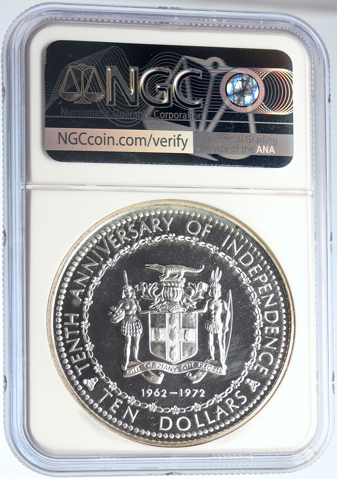 1972 JAMAICA 10th Independence Anniversary SILVER 10 Dollars Coin NGC i105823