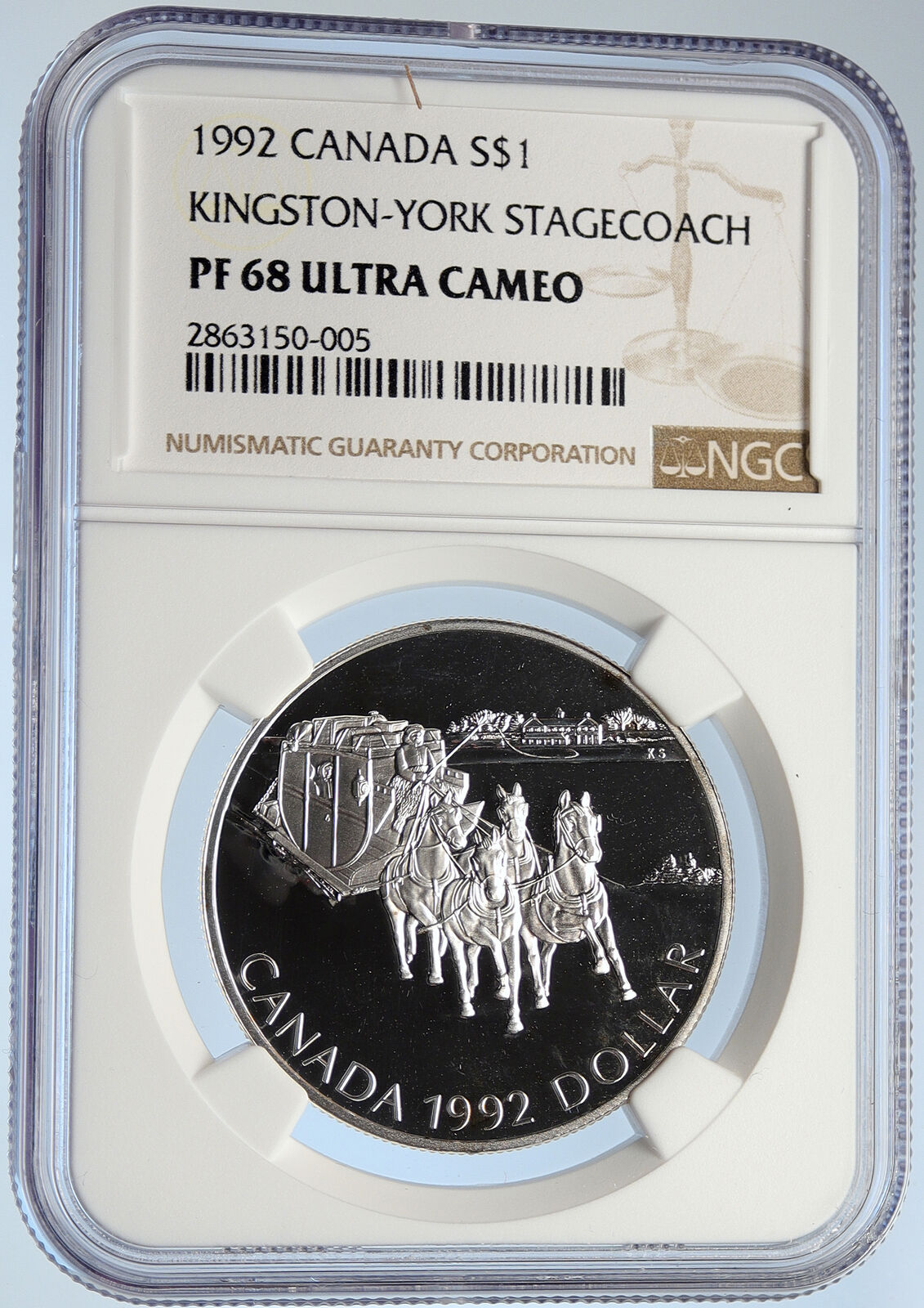 1992 CANADA Elizabeth II Kingston STAGECOACH PRF SILVER Dollar Coin NGC i105826