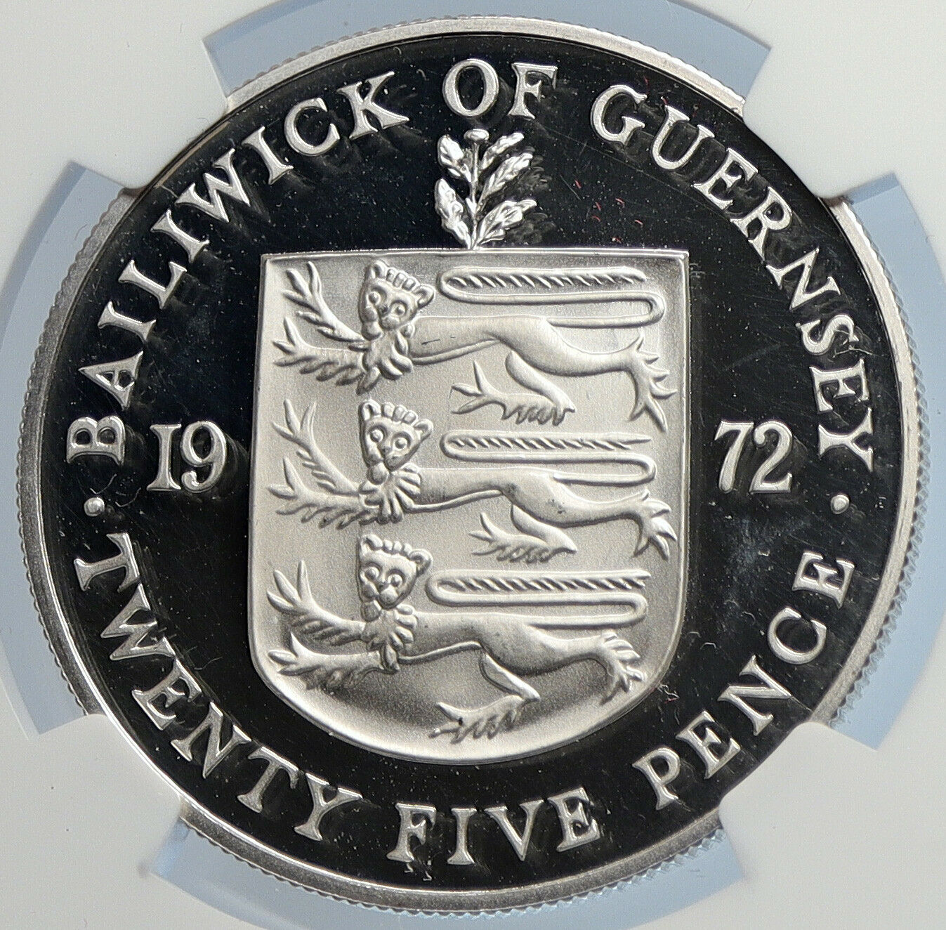 1977 GUERNSEY UK Elizabeth II & Philip WEDDING Proof Silver 25P Coin NGC i105839