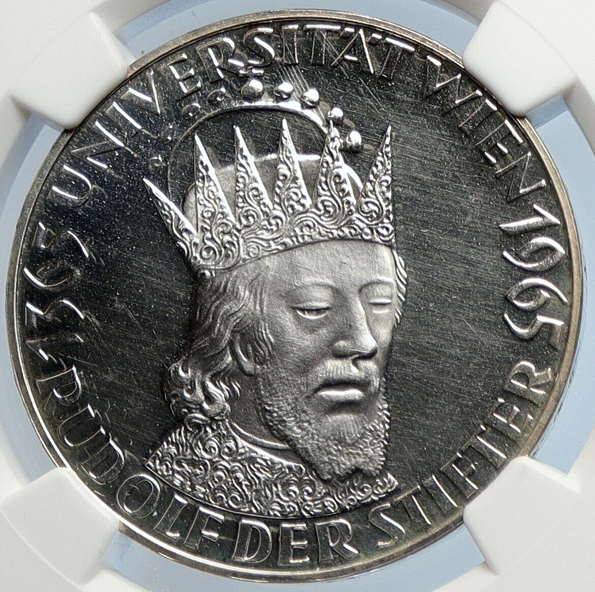 1965 AUSTRIA 600th VIENNA UNIVERSITY Rudolf IV Proof Silver 50S Coin NGC i105838