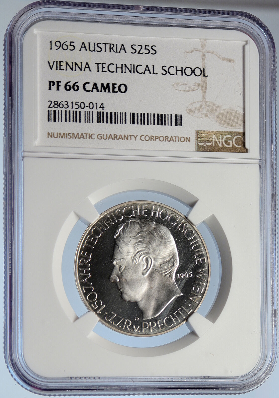 1965 AUSTRIA Vienna Tech School JJ Prechtl Proof Silver 25 Schl Coin NGC i105836