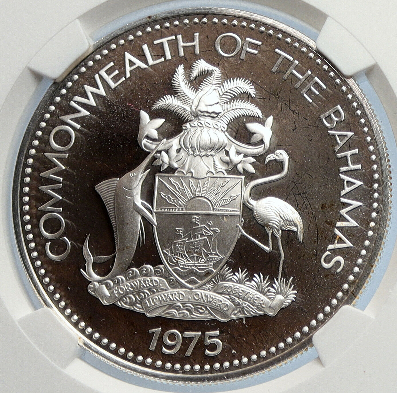 1975 The BAHAMAS Queen Elizabeth II FLAMINGO Proof Silver $2 Coin NGC i105834