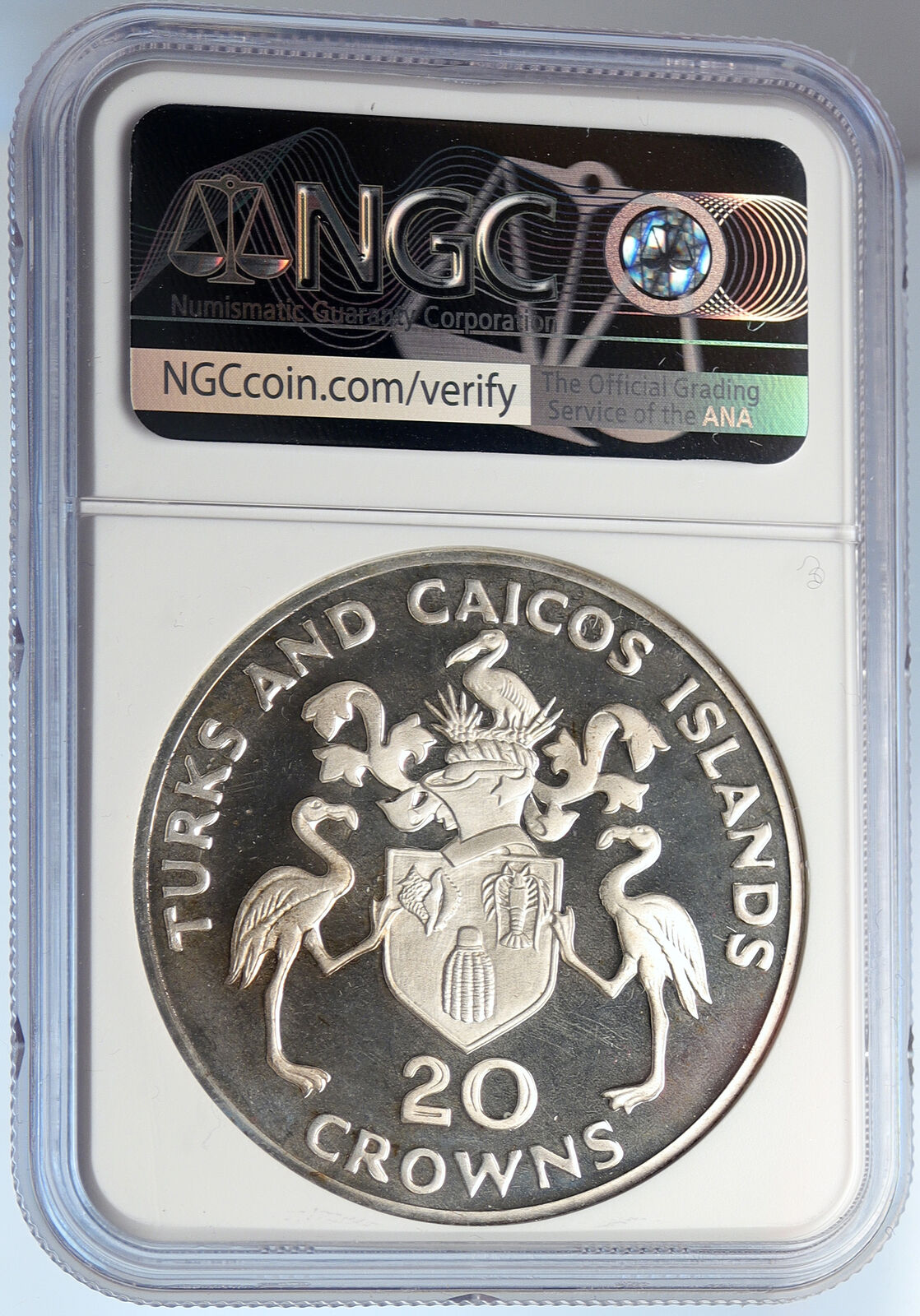 1974 TURKS & CAICOS UK WINSTON CHURCHILL Proof Silver 20 Crown Coin NGC i105837