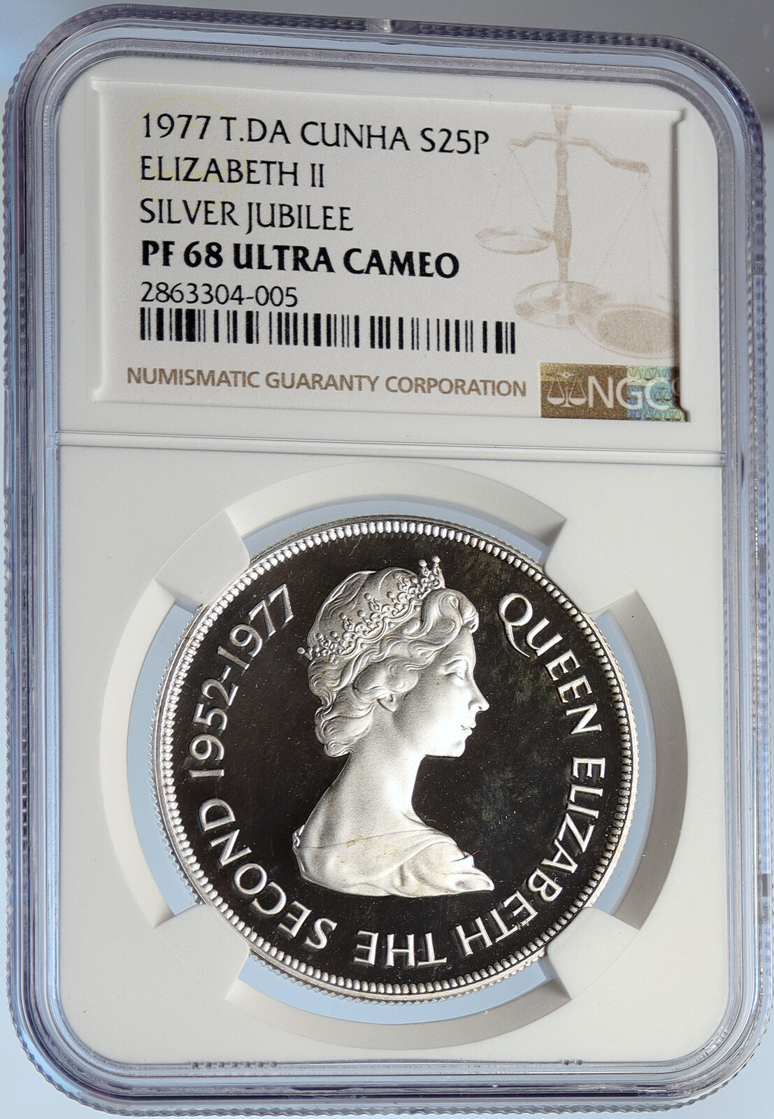 1977 TRISTAN da CUNHA Elizabeth II JUBILEE Proof Silver 25Pence Coin NGC i105841