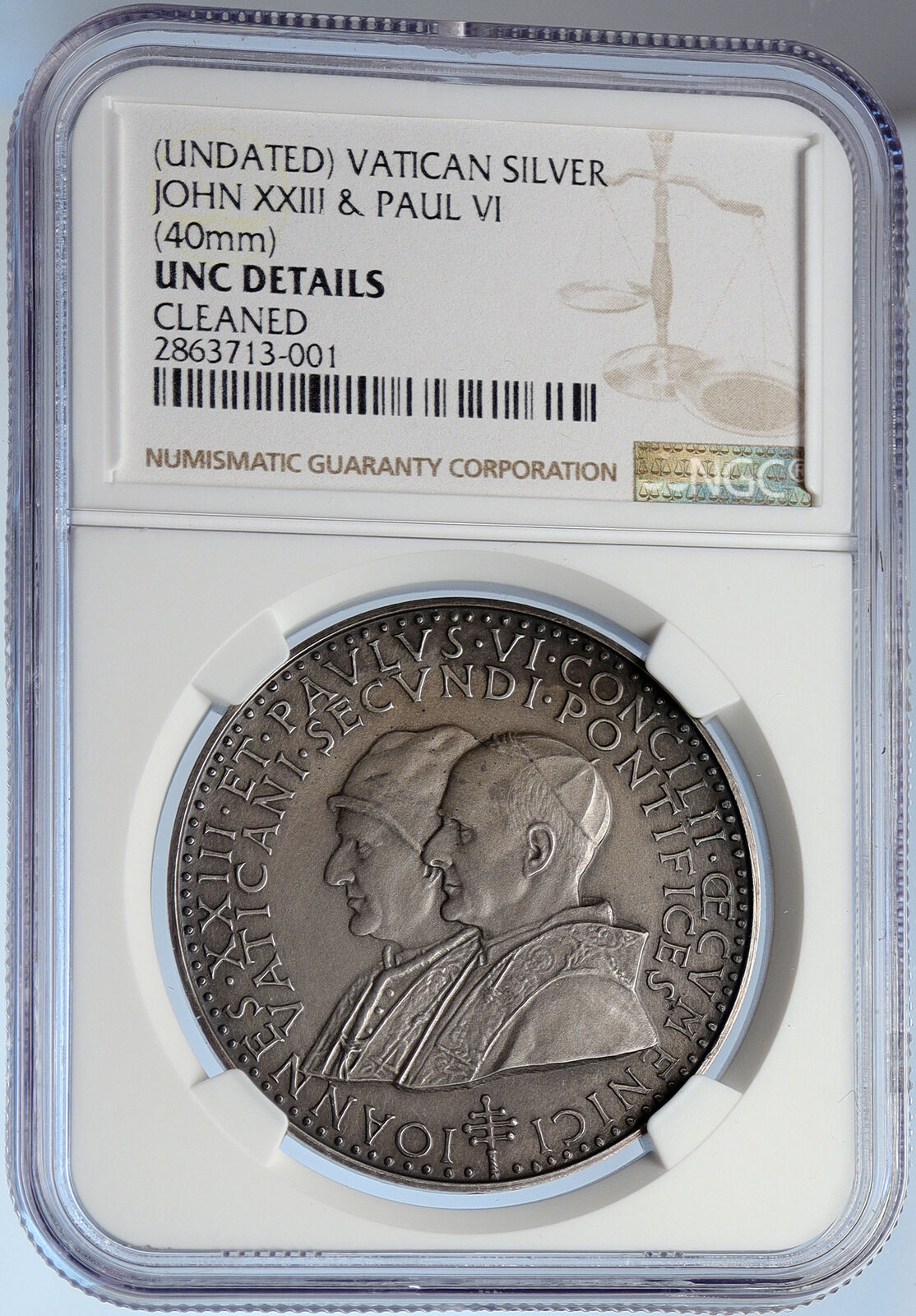 VATICAN City POPE JOHN XXIII & PAUL VI Old Silver VINTAGE Medal NGC i105852