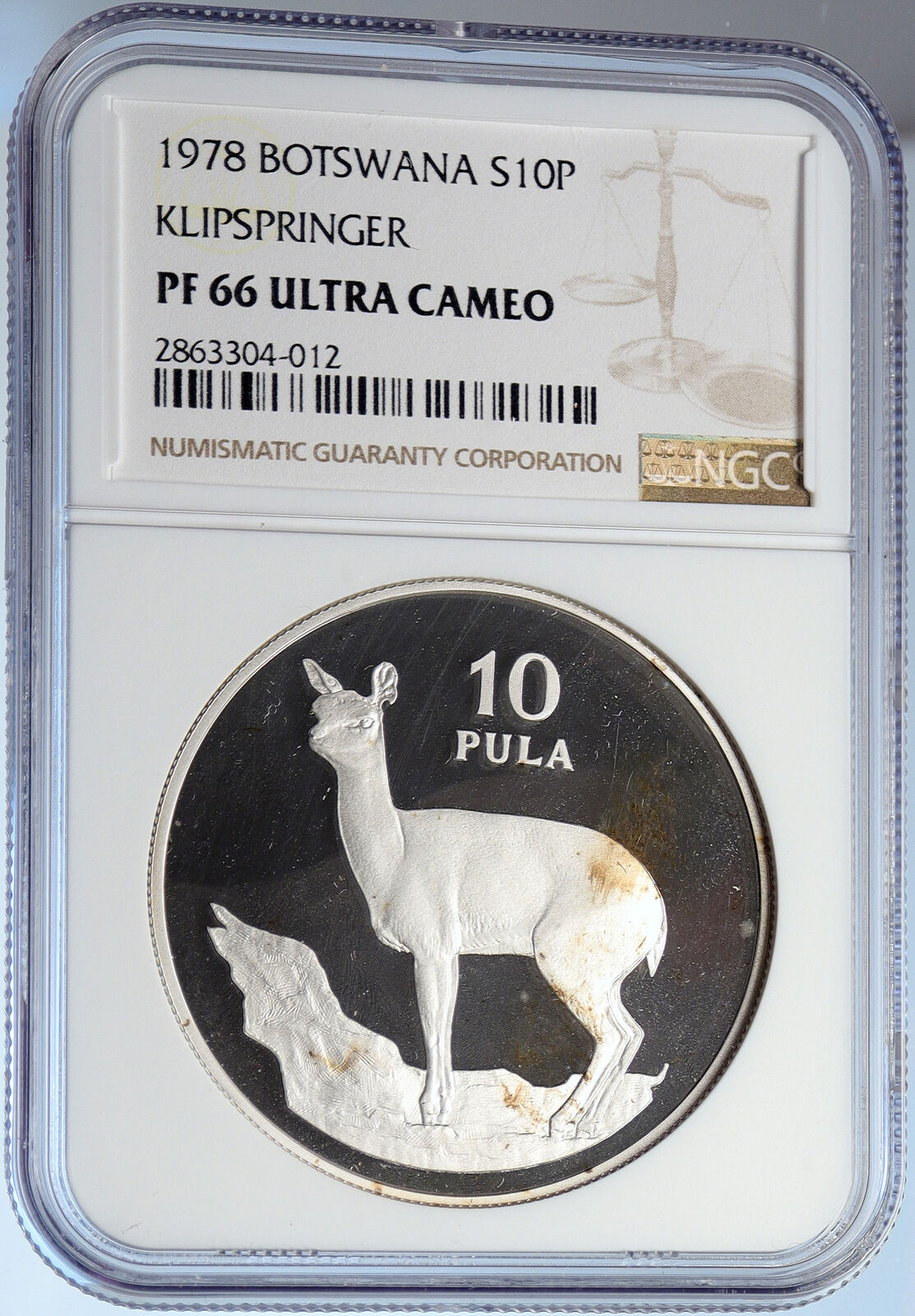 1978 BOTSWANA Klipspringer VINTAGE OLD Proof Silver 10 Pula Coin NGC i105848