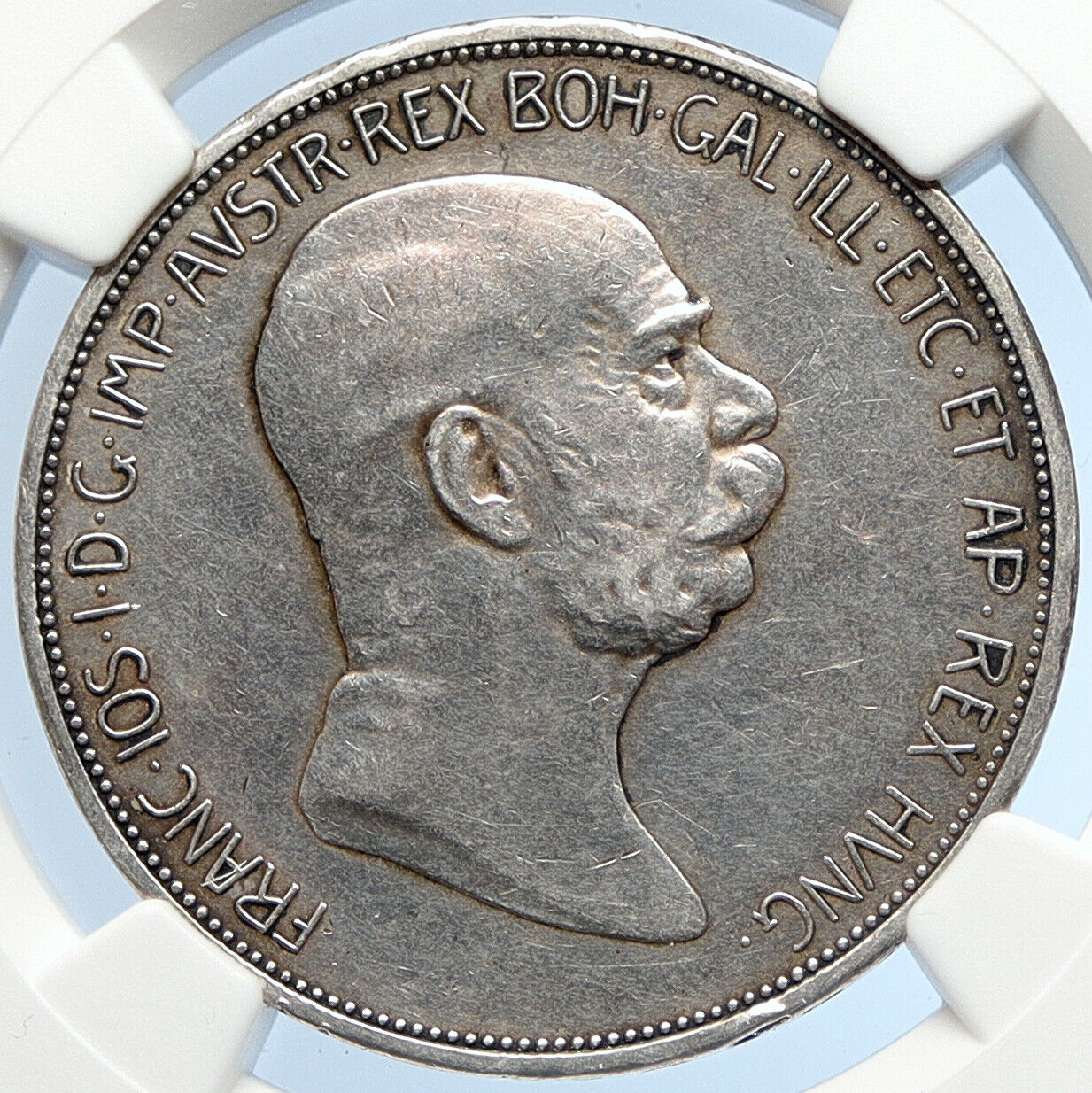 1908 AUSTRIA w King FRANZ JOSEPH I Silver OLD Antique 5 Corona Coin NGC i105856