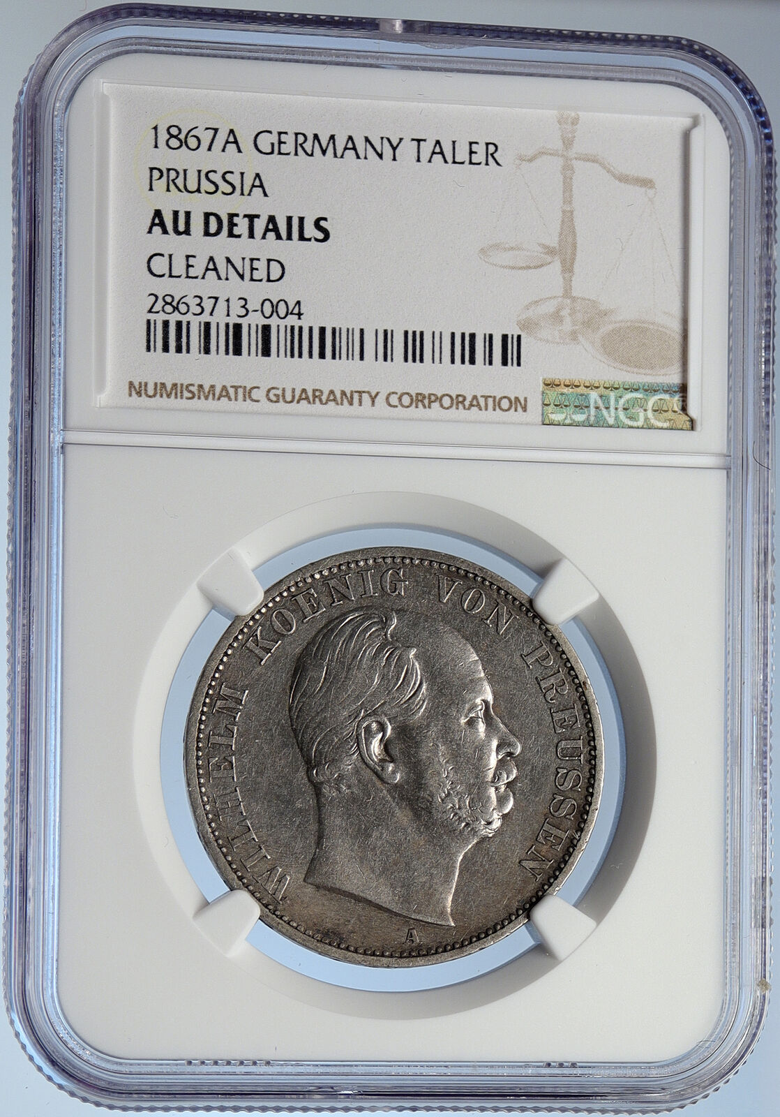 1867 A PRUSSIA KINGDOM German STATE King WILHELM I Silver Taler Coin NGC i105855