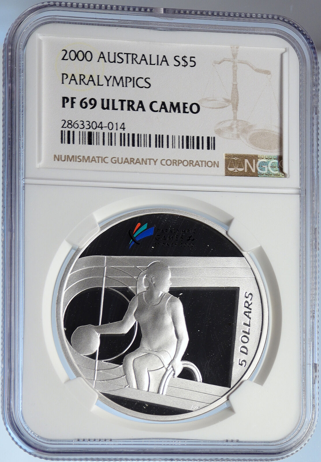 2000 AUSTRALIA Paralympics Olympic Games Proof Silver 5 Dollar Coin NGC i105850