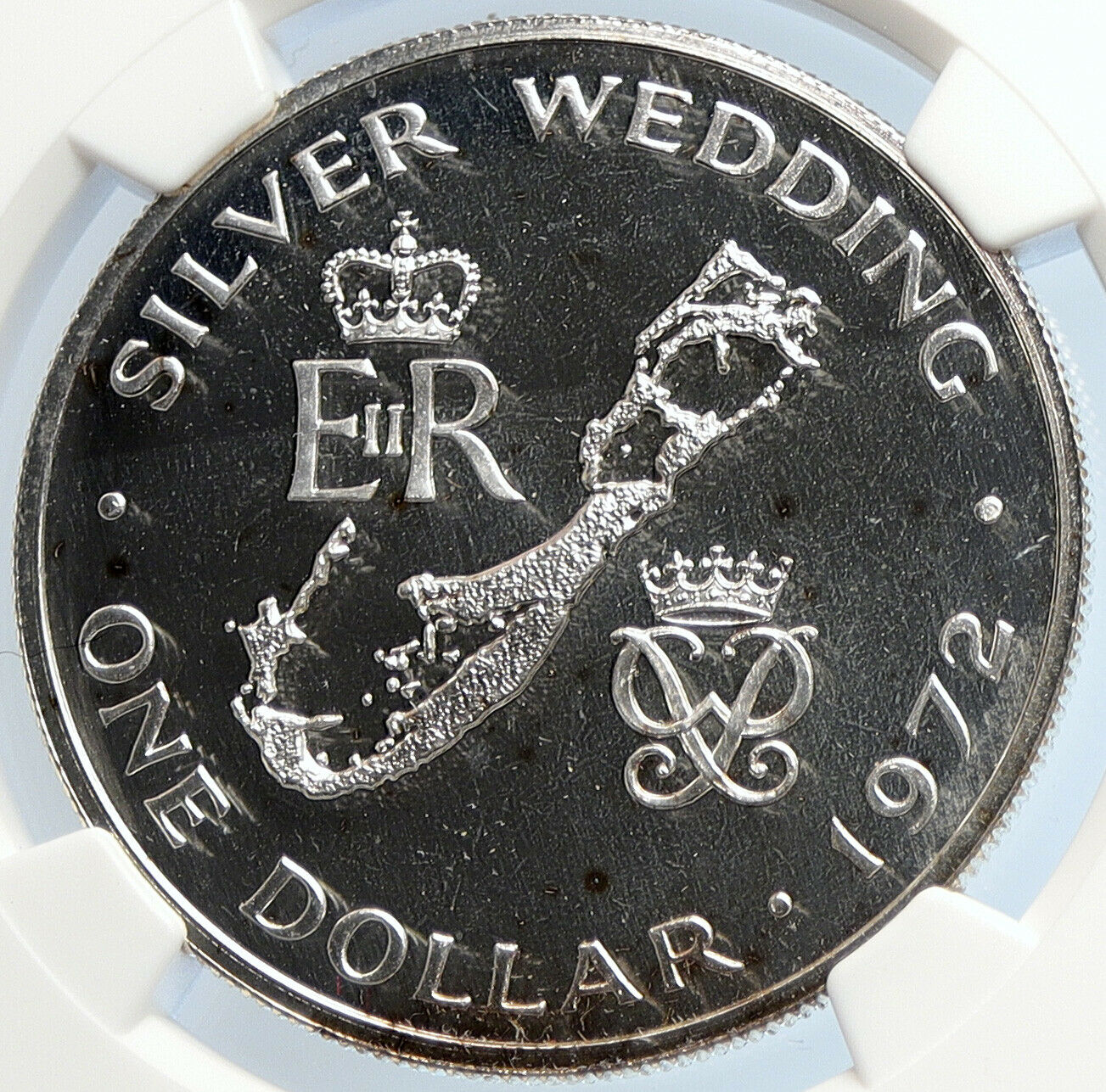 1972 BERMUDA Elizabeth II Philip Wedding Proof Silver 1 Dollar Coin NGC i105846