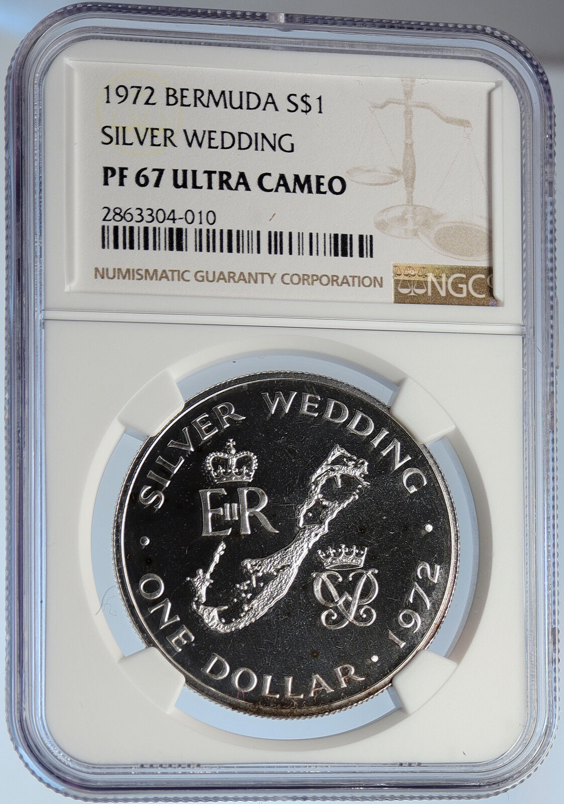 1972 BERMUDA Elizabeth II Philip Wedding Proof Silver 1 Dollar Coin NGC i105846