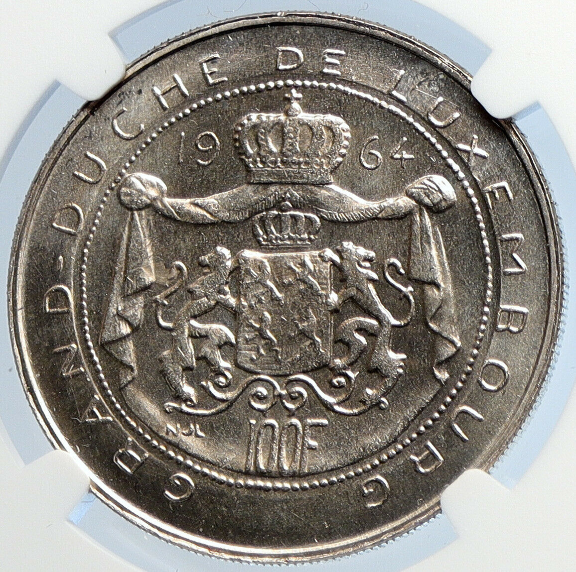 1964 LUXEMBOURG Duchess Charlotte John the Blind Silver 100 Fr Coin NGC i105853