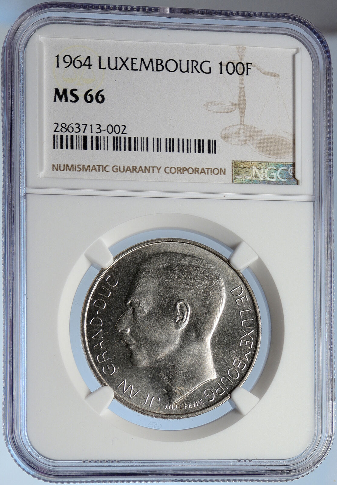 1964 LUXEMBOURG Duchess Charlotte John the Blind Silver 100 Fr Coin NGC i105853