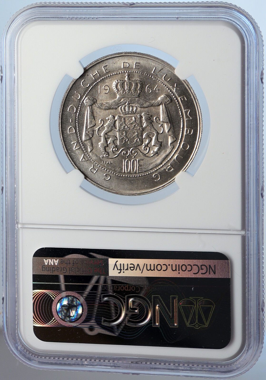 1964 LUXEMBOURG Duchess Charlotte John the Blind Silver 100 Fr Coin NGC i105853