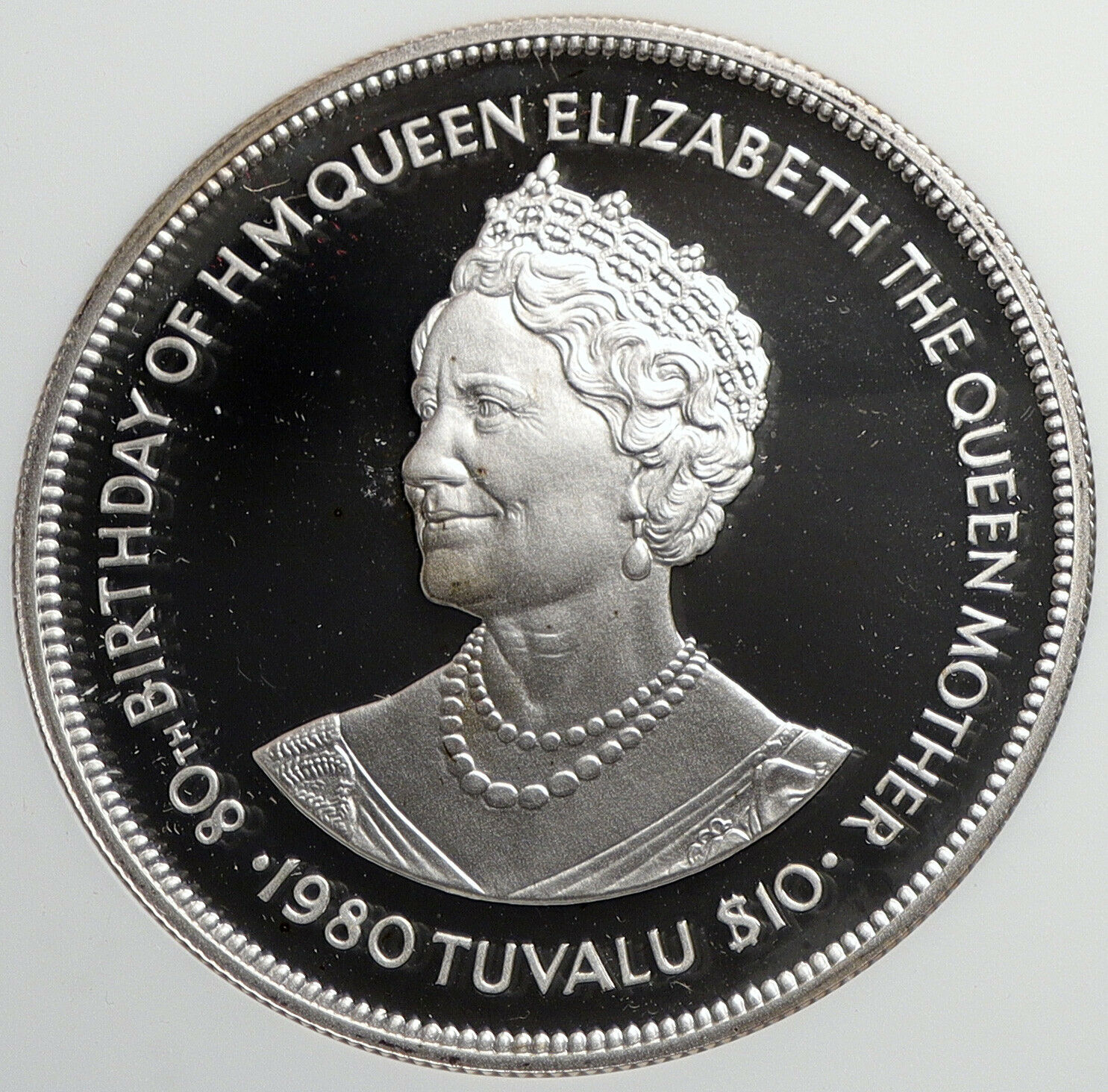 1980 TUVALU Ellice Islands UK Elizabeth II 80Y Proof Silver $10 Coin NGC i105868