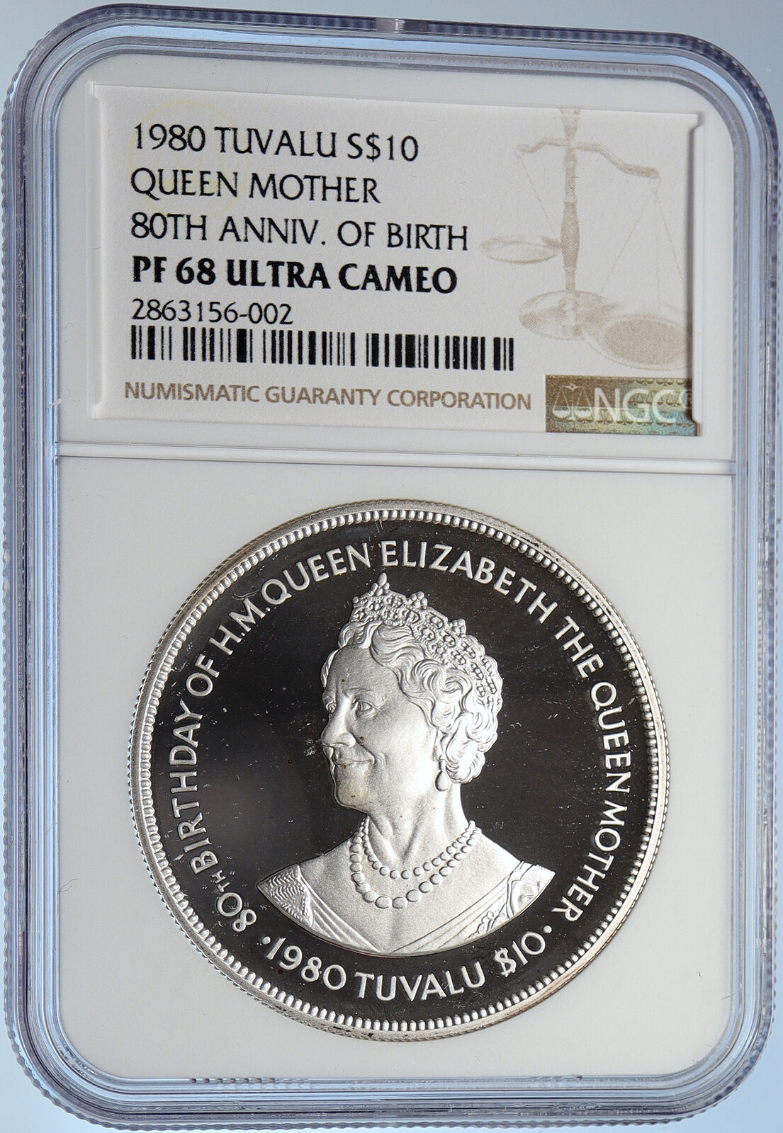 1980 TUVALU Ellice Islands UK Elizabeth II 80Y Proof Silver $10 Coin NGC i105868