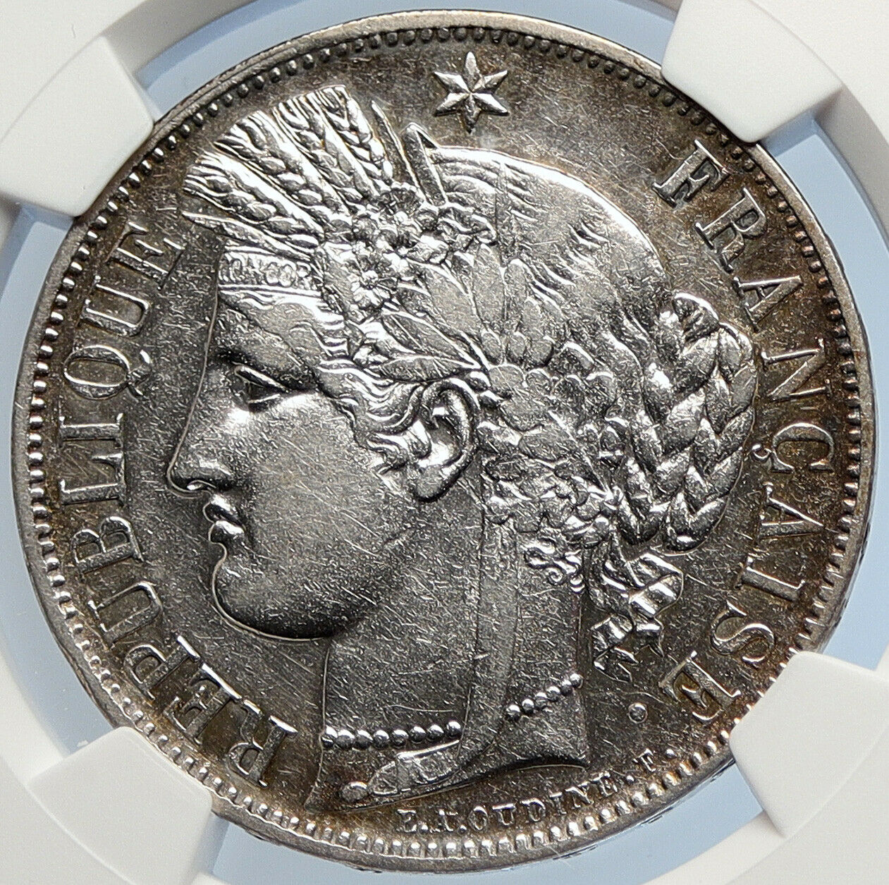 1850 A FRANCE Antique LIBERTY Wreath OLD Silver 5 Franc French Coin NGC i105865