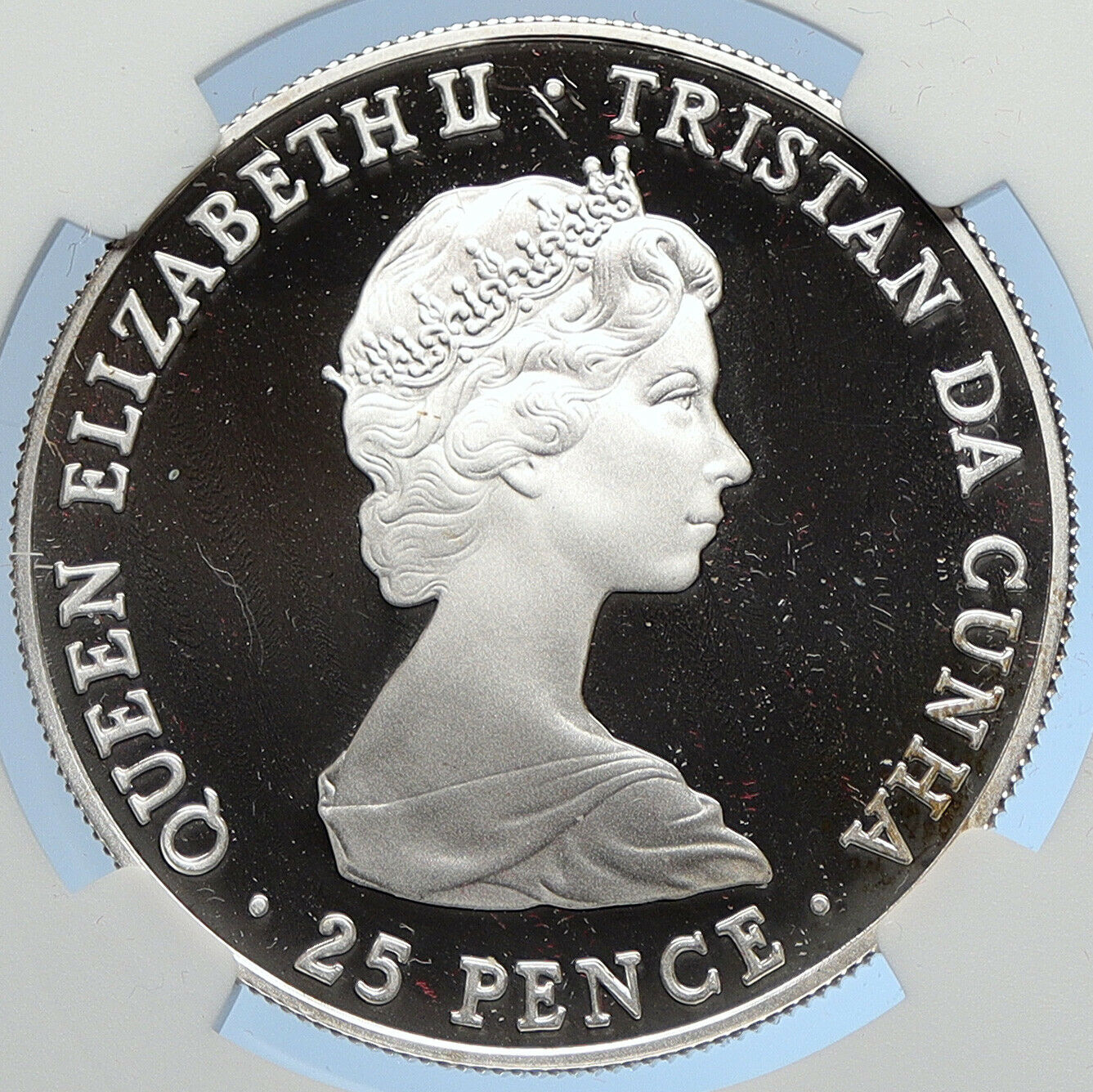 1977 TRISTAN da CUNHA Elizabeth II QUEEN Proof Silver 25 Pence Coin NGC i105870