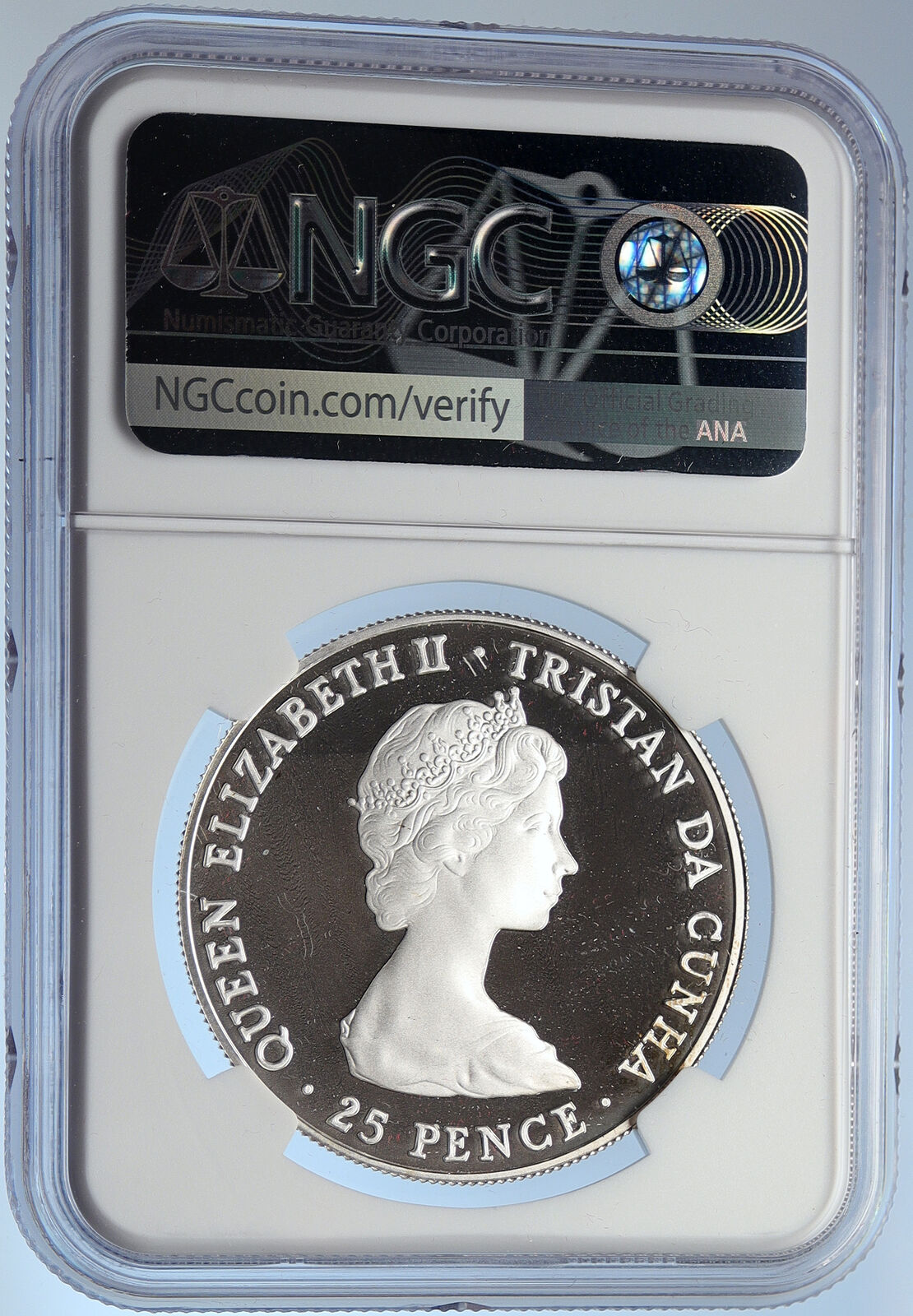 1977 TRISTAN da CUNHA Elizabeth II QUEEN Proof Silver 25 Pence Coin NGC i105870