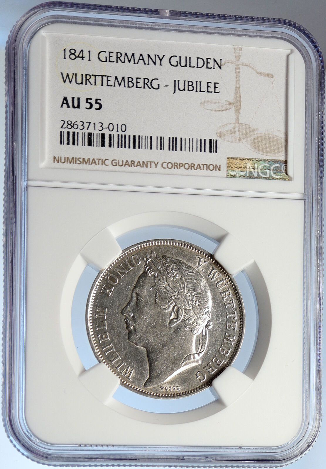 1841 GERMANY German States Wurttemberg WILHELM I Silver Gulden Coin NGC i105861