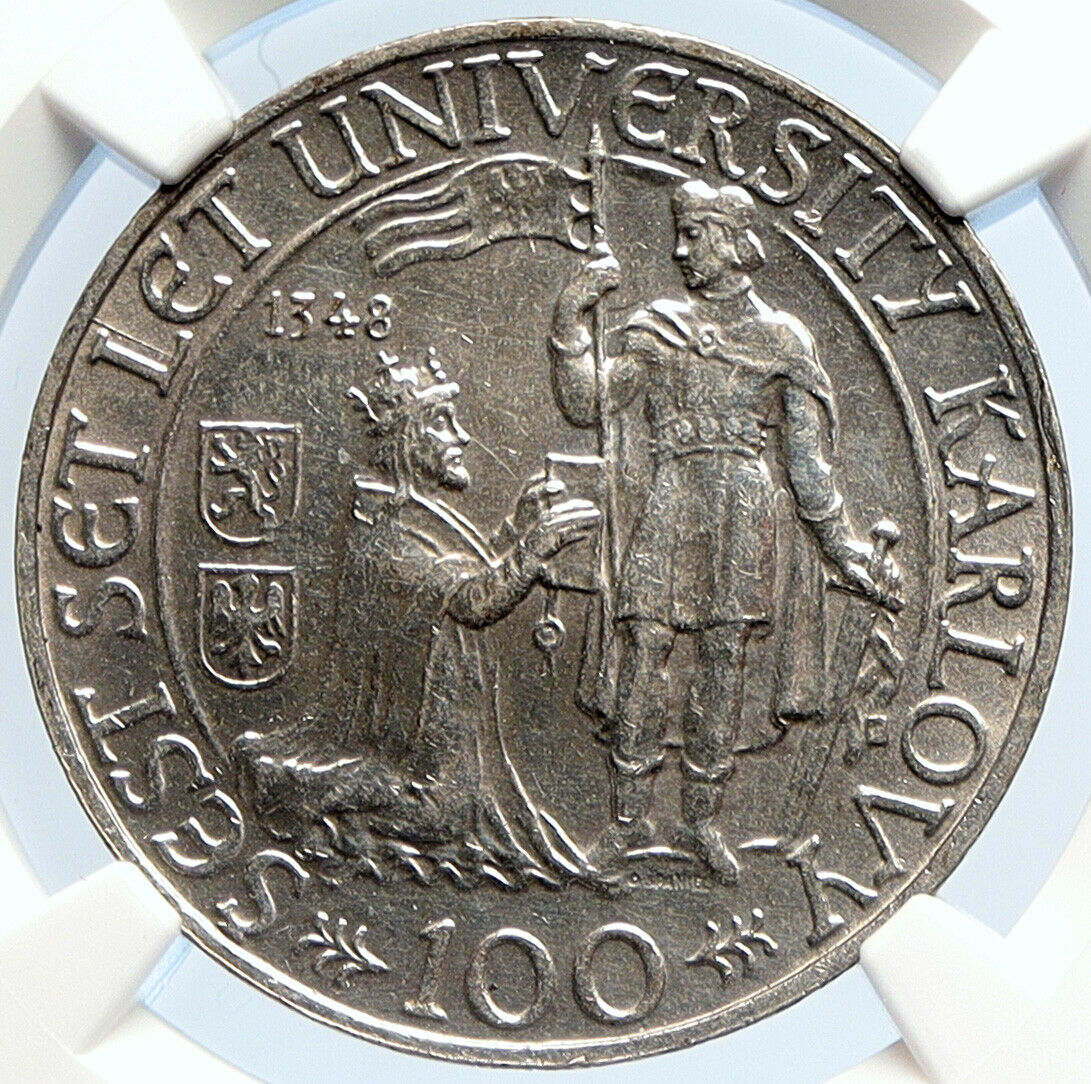 1948 Czechoslovakia - Charles University OLD Silver 100 Korun Coin NGC i105887