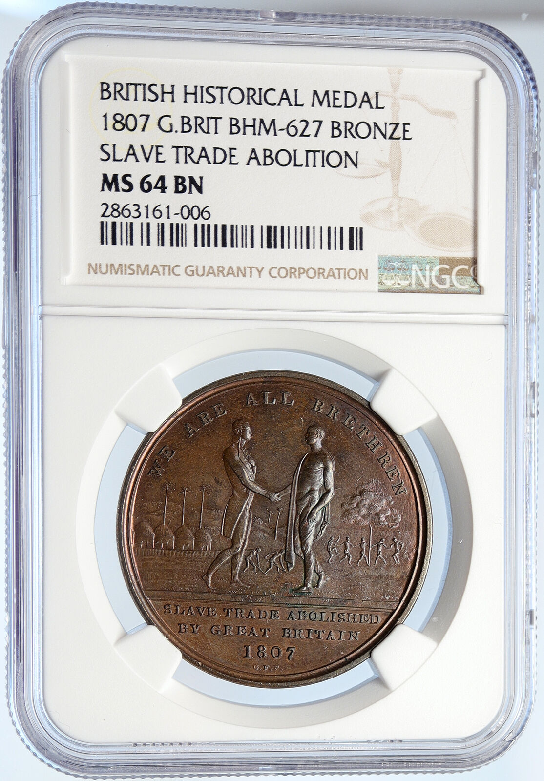 1807 SIERRA LEONE Slave Trade ABOLISHED GREAT BRITAIN Antique Medal NGC i105886