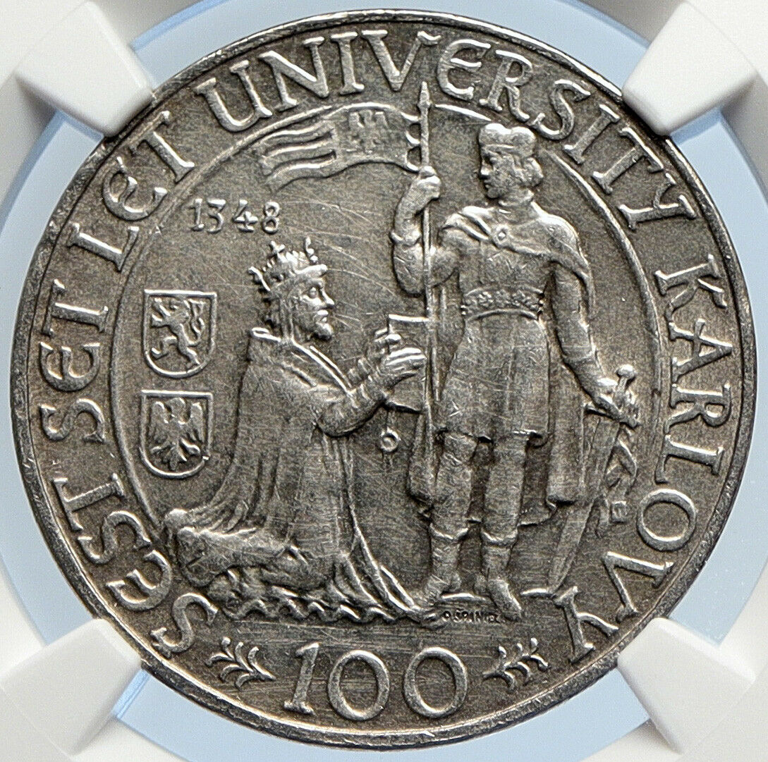 1948 Czechoslovakia - Charles University OLD Silver 100 Korun Coin NGC i105884